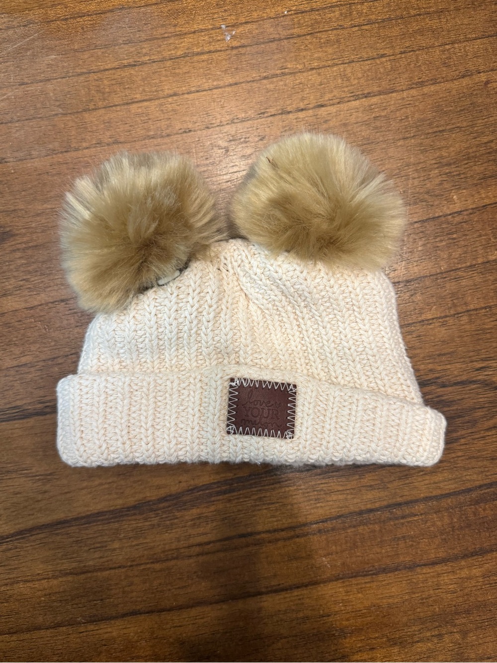 Love your Melon Cream Knit Beanie with Double Faux Fur Pom Poms Infant